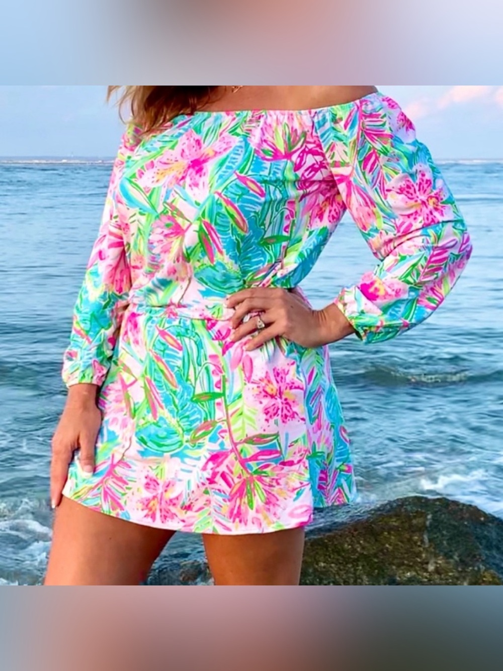 Lilly Pulitzer Lana Off-The-Shoulder Skort Romper Size Medium